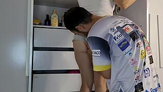 i tease my stepsister with hard cock until she begs for creampie in the closet.