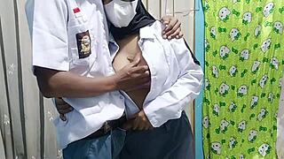 Amateur student licks pussy in doggystyle graduation celebration.