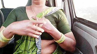 Does the beautiful Indian maid talk dirty during car sex?