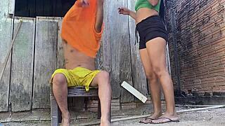 Couldn't resist sitting on Flakael's monster cock in the backyard while he works?