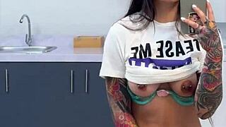 Big titty latina has wild orgasm before work 😩