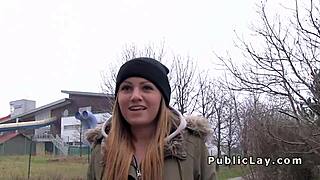 brunette euro babe bangs big cock outdoor pov in reality voyeur style 😏