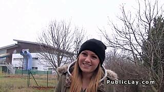 brunette euro babe bangs big cock outdoor pov in reality voyeur style 😏