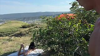 Three friends fuck cute stranger in park