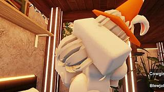 slutty traffic cone submits to blowjob domination