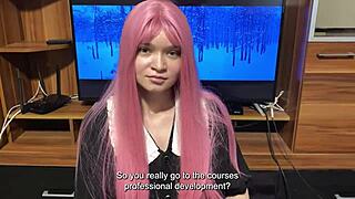 Step sister models student uniform for blowjob demo