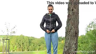 Susie enjoys a relaxing outdoor pissing scene in public.