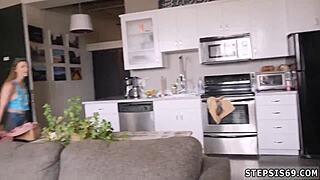 teen first time with inflatable dildo gets hardcore blowjob and toys from old guy.