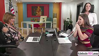 brunette applicant facesits and gets anal from lesbian boss with dildo, so hot!