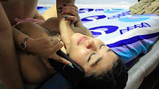 big titted latina babe gets fucked outdoors while chatting on the phone with her boyfriend, all dirty and taboo.