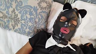 Latin girlfriend gets banged in catsuit by her master