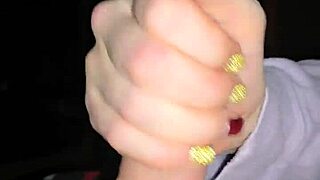 milf tugs cock while riding huge dildo in crotchless panties