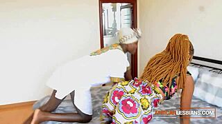 African queens dive into casual homemade lesbian action with intense fingering and pussy licking on those big asses and tits.