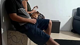 Flashing dick in dentist waiting room leads to her groping and bent over doggystyle creampie sex.