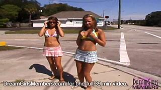 Wow, these hot 18 year old farm girls from florida get naked outdoors, flashing pierced nipples... so wild!