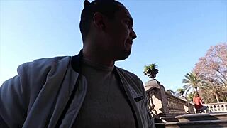 Will pretty French amateur Liz get fucked in front of her guy while flashing small tits outdoors?