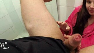 novata gosta de chupar rola escondido in the bathroom with small tits and tight pussy...