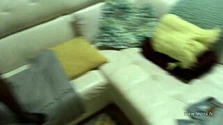 My hot girlfriend masturbates solo in black stockings with shaved pussy