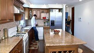 Man, that slutty blonde mom gets bent over and fucked hard in fishnets and lingerie