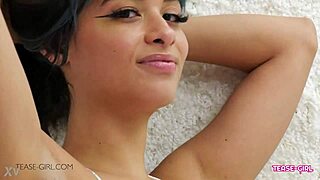 Petite teen 18+ shows perfect body in casting interview with cum swallow on sofa.