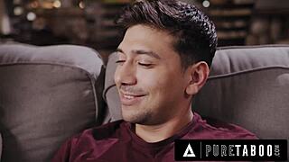 Pure Taboo shows furious milf Serene Siren catching stepson fucking stepsister Scarlet Skies on security cam. She joins in rough bondage sex.