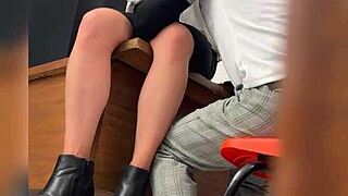 Come here, student, the mature Mexican teacher says in the classroom. She pulls him close for public sex behind the door while getting recorded.