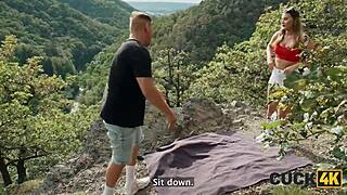 in the forest, this long-haired wife fulfills her mmf dream with two big cocks while husband watches and jerks off