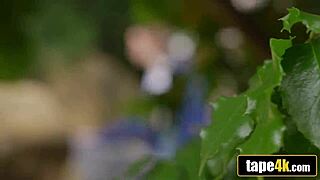 big foot voyeur watches busty young babe give blowjob to massive black cock and fuck deep in forest outdoors