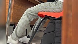 Come here, student, the mature Mexican teacher says in the classroom. She pulls him close for public sex behind the door while getting recorded.