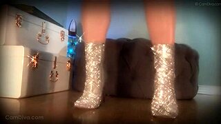 hey, mesmerizing her slave with those sparkle boots in femdom ass worship 😏