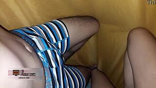 Casually my stepsister sneaks into my room under the sheets for homemade interracial sex with deepthroat and creampie in doggystyle