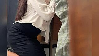 Come here, student, the mature Mexican teacher says in the classroom. She pulls him close for public sex behind the door while getting recorded.