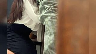 Come here, student, the mature Mexican teacher says in the classroom. She pulls him close for public sex behind the door while getting recorded.