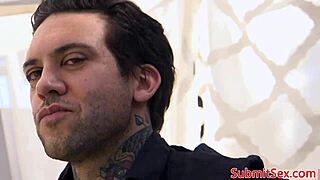 you're tied to the stairs now suck my cock sub