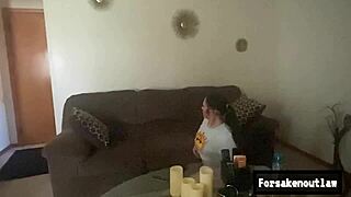 Blonde slut deepthroats big black cock with gagging and face fucking.