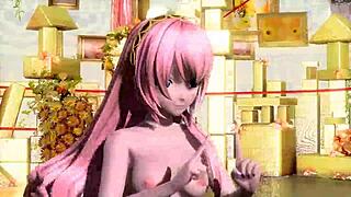 Why does Megurine Luka show off big ass and tits in full nude mod during Project Diva performance?