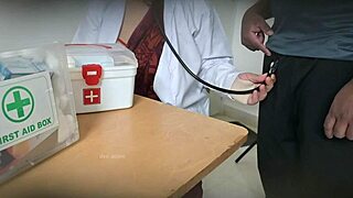 Doctor sneaks in blowjob to patient in clinic but what if they get caught?