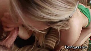 Blonde bikini hottie delivers intense sloppy close up blowjob in hardcore homemade casting interview.