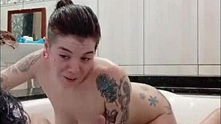 Hey, feel this intense sex in the bathtub, ending with hot cum filling your mouth?