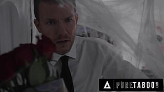 Possessed housewife august skye drains local boy in rough double penetration