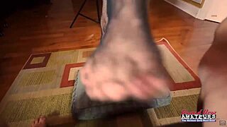 busty redhead lily b licks feet and swallows cum after deep blowjob on shaved mature milf body