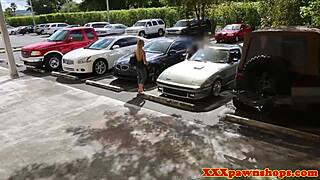 Amateur babe decides to pawn her car for cash. Then she offers up her pussy on hidden cam for facial.