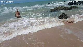 African Wife Yuri Gaúcho And Husband Paradise Go Nudist On Beach For Anal Creampie Action