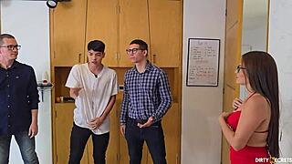 I fuck my stepson and his friend hard while they watch my house