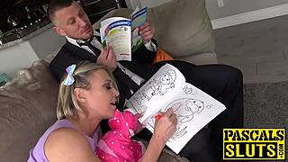 in a bdsm session, blonde british sub gets bound and roughly dominated by experienced master in anal and blowjob