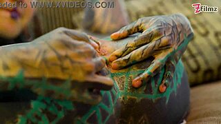 hey, check out this tattooed girl going solo with a big dildo in sexy fishnets, high heels, and stockings... her petite frame and piercings make it wild