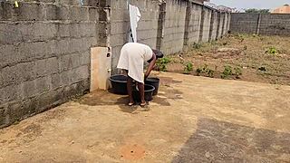 Sex Addicted Housewife Nasty Bitch Fucks Husband Brother Outside Behind Window