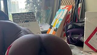 Ebony girl tries the fuck machine but her tight pussy and petite body can't handle the intense action