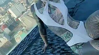 Someone Bring Me Back to This Pool Over Pattaya Roofs in Bikini with Feet Tattoo