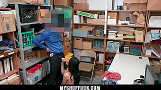 Young thief caught by LP officer in office gets bent over for doggystyle hardcore fuck with big cock.